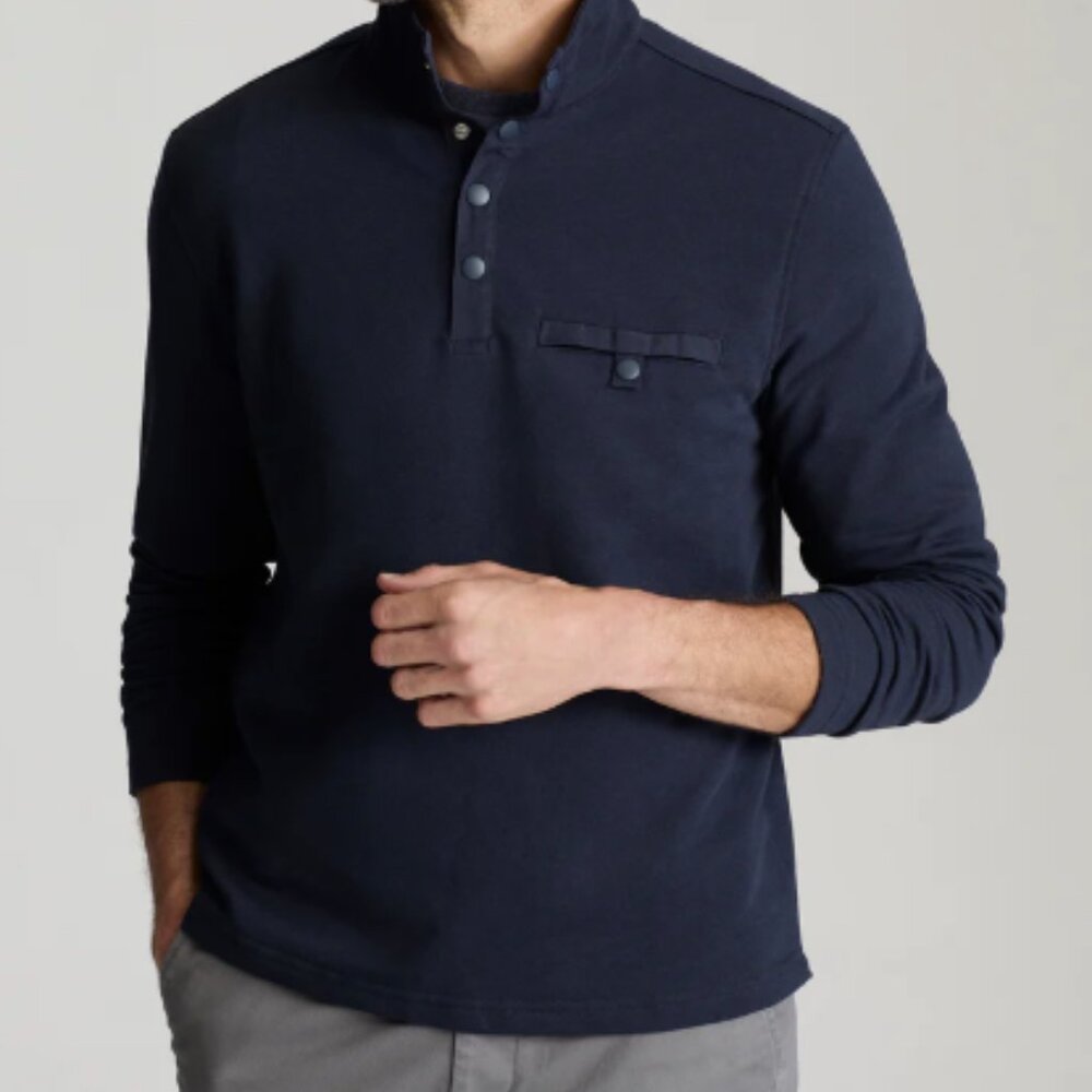 UNTUCKit Navy Snap Fleece Pullover Men's Mockneck Quarter Button Small Sweater